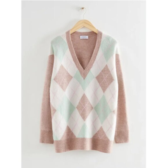 & Other Stories Oversized Argyle Patterned Mohair Jumper - Picture 5 of 10